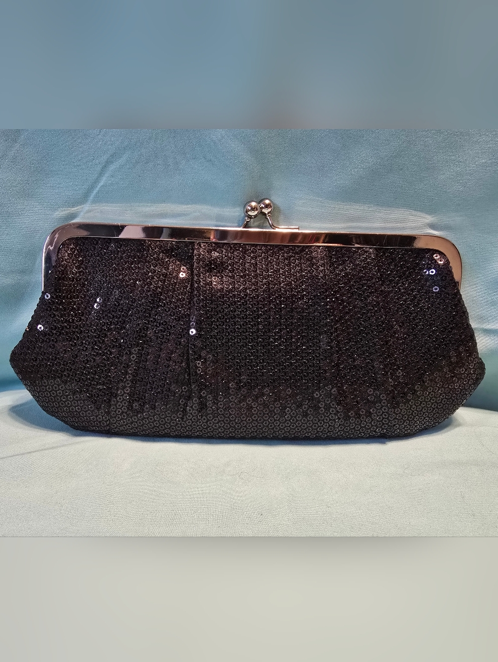 ALDO Black Sequin Clutch with Silver Chain - Picture 2 of 5